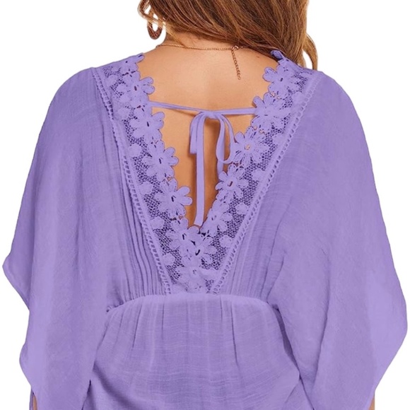 Women's Sexy V Neck Swimsuit Cover up- Light Purple- Sz Large - Picture 3 of 4